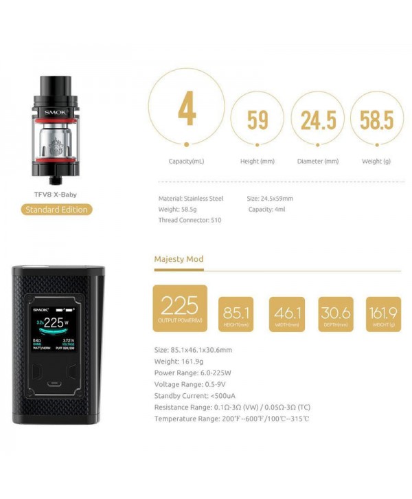 SMOK Majesty 225W TC and TFV8 X-Baby Full Kit